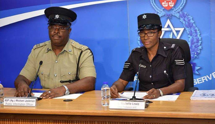 PROTECT OUR YOUTHS: Sgt Michelle Lewis of the Child Protection Unit and Acting ASP Michael Jackman at police press briefing at Police Administration Building in Port of Spain. PHOTO COURTESY TT POLICE SERVICE PROTECT OUR YOUTHS: Sgt Michelle Lewis of the Child Protection Unit and Acting ASP Michael Jackman at police press briefing at Police Administration Building in Port of Spain. PHOTO COURTESY TT POLICE SERVICE