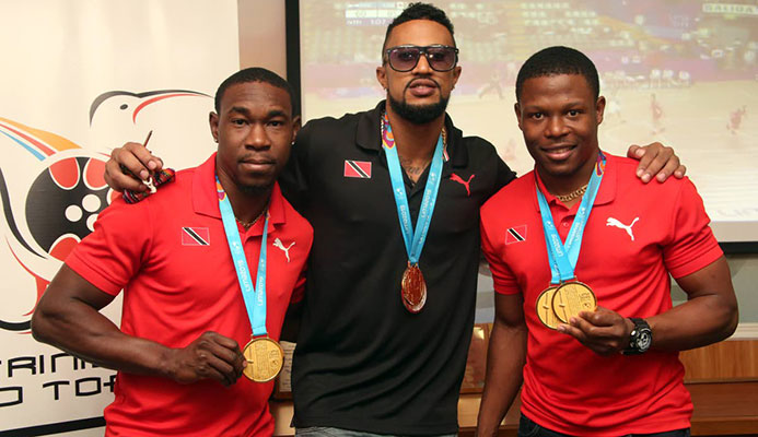 In this file photo, TT cyclists Keron Bramble, from left, Njisane Phillip and Nicholas Paul pose with their 2019 Pan American Games medals at the TT Olympic House in Port of Spain, on Aug 7. The trioare in search of gold tonight at the Elite Pan American Cycling Championships, in Bolivia. PHOTO BY SUREASH CHOLAI In this file photo, TT cyclists Keron Bramble, from left, Njisane Phillip and Nicholas Paul pose with their 2019 Pan American Games medals at the TT Olympic House in Port of Spain, on Aug 7. The trioare in search of gold tonight at the Elite Pan American Cycling Championships, in Bolivia. PHOTO BY SUREASH CHOLAI