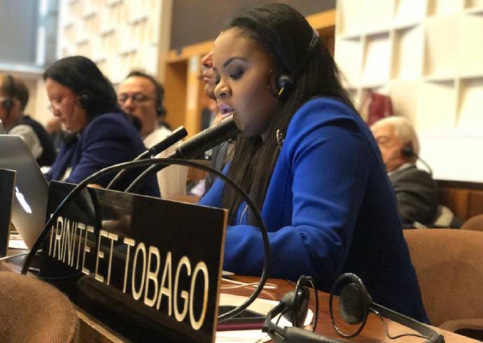 Hon. Shamfa Cudjoe, T&T Minister of Sports & Youth Affairs addressing the 7th UNESCO COP in Paris, France. Hon. Shamfa Cudjoe, T&T Minister of Sports & Youth Affairs addressing the 7th UNESCO COP in Paris, France.