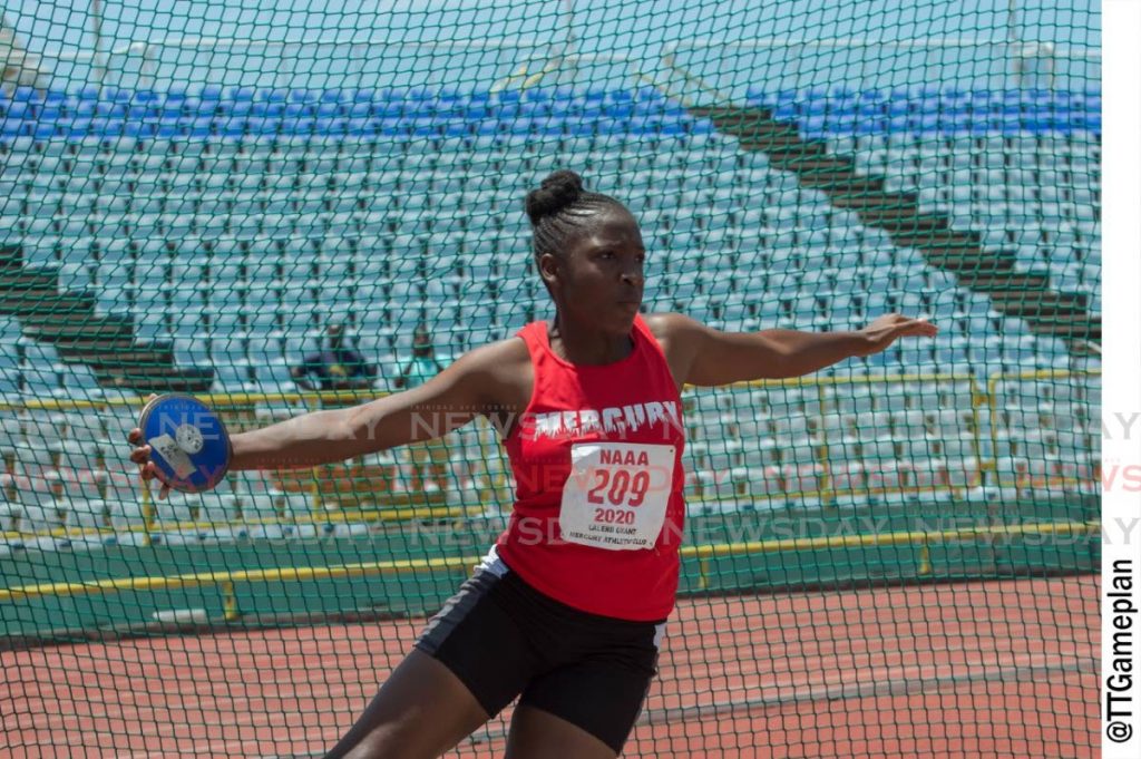 In this March 8 file photo, Lalenii Grant of Mercury throws the discus at the NAAA 2020 Carifta trials at the Hasely Crawford Stadium, Mucurapo. - Dennis Allen In this March 8 file photo, Lalenii Grant of Mercury throws the discus at the NAAA 2020 Carifta trials at the Hasely Crawford Stadium, Mucurapo. - Dennis Allen