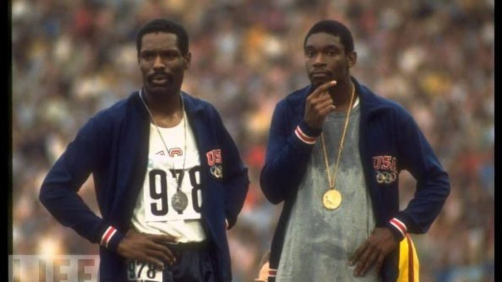 Wayne Collett (left) and Vince Matthews at the 400-metre Olympic ceremony at the 1972 Games in Munich, Germany. - Wayne Collett (left) and Vince Matthews at the 400-metre Olympic ceremony at the 1972 Games in Munich, Germany. -