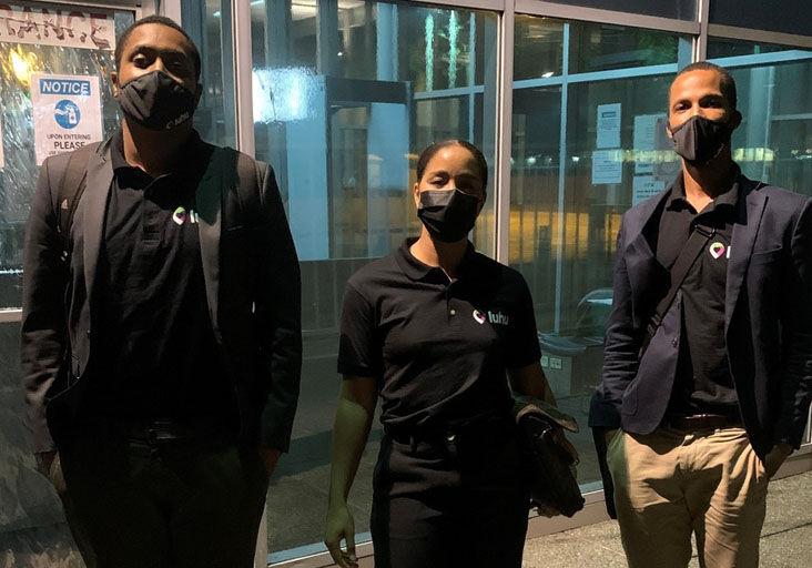 Zwede Hewitt, right, co-founder and CEO of LUHU, in a recent photograph with members of his local management team Emmanuel Yhip, left, administrative officer and Lian Fingal, chief operations officer. Zwede Hewitt, right, co-founder and CEO of LUHU, in a recent photograph with members of his local management team Emmanuel Yhip, left, administrative officer and Lian Fingal, chief operations officer.