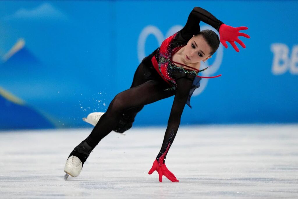 Kamila Valieva, of the Russian Olympic Committee, falls in the women's free skate programme during the figure skating competition at the 2022 Winter Olympics, on Thursday, in Beijing. (AP PHOTO) - Kamila Valieva, of the Russian Olympic Committee, falls in the women's free skate programme during the figure skating competition at the 2022 Winter Olympics, on Thursday, in Beijing. (AP PHOTO) -