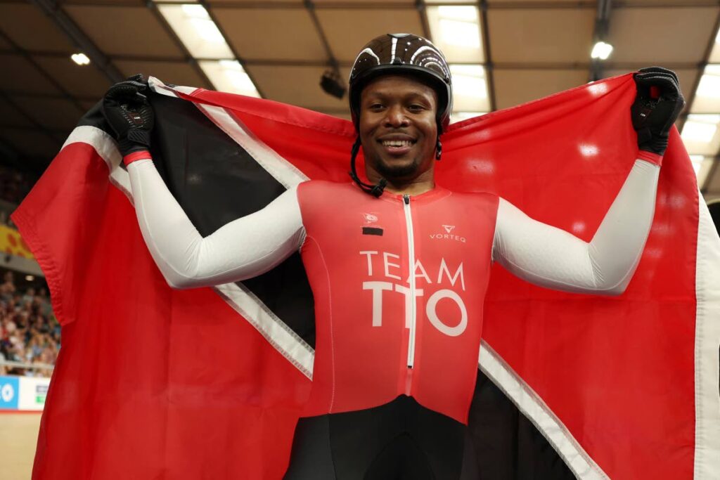 Trinidad And Tobago's Nicholas Paul celebrates after winning the men's keirin final during the Commonwealth Games track cycling at Lee Valley VeloPark in London, England on July 30. - AP PHOTO (Photo obtained via newsday.co.tt) Trinidad And Tobago's Nicholas Paul celebrates after winning the men's keirin final during the Commonwealth Games track cycling at Lee Valley VeloPark in London, England on July 30. - AP PHOTO (Photo obtained via newsday.co.tt)