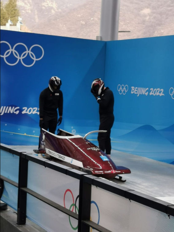 T&T’s two-man Bobsliegh team of Axel Brown and Andre Marcano during yesterday’s event at the 2022 Beijing Winter Games in China. T&T’s two-man Bobsliegh team of Axel Brown and Andre Marcano during yesterday’s event at the 2022 Beijing Winter Games in China.