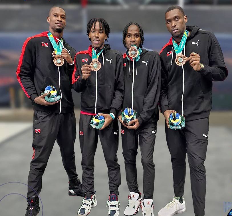TT 3x3 men’s basketballers (from left) Chike Augustine, brothers Ahkeel and Ahkeem Boyd, and Moriba de Freitas with their Pan Am Games bronze medals in Santiago, Chile. - (Image obtained at newsday.co.tt) TT 3x3 men’s basketballers (from left) Chike Augustine, brothers Ahkeel and Ahkeem Boyd, and Moriba de Freitas with their Pan Am Games bronze medals in Santiago, Chile. - (Image obtained at newsday.co.tt)