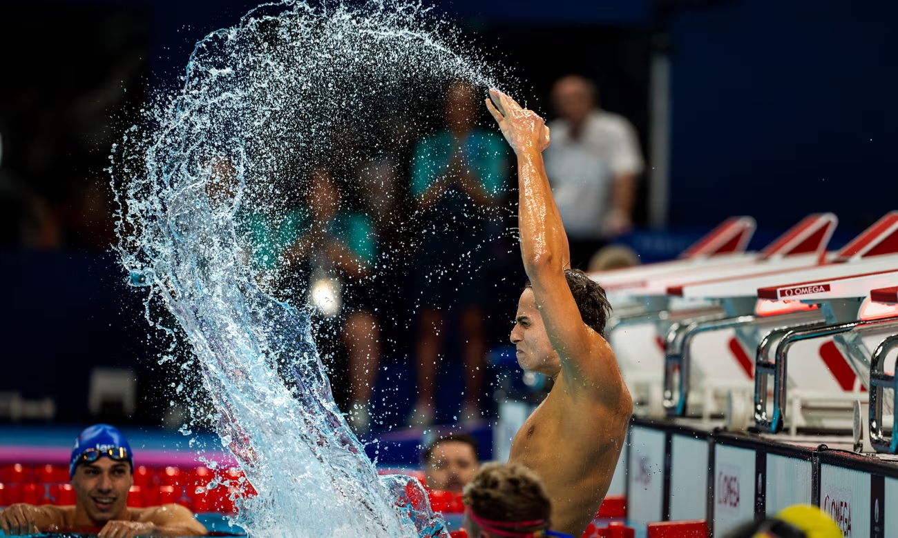 Ugo Didier of France celebrates after winning gold in the S9 400m freestyle at the 2024 Paris Paralympic Games. Photograph: Emilio Morenatti/AP (Image obtained at theguardian.com) Ugo Didier of France celebrates after winning gold in the S9 400m freestyle at the 2024 Paris Paralympic Games. Photograph: Emilio Morenatti/AP (Image obtained at theguardian.com)