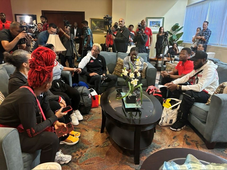 T&T’s 2024 Olympic Games athletes and officials returned home yesterday. Among them were Michelle-Lee Ahye, left, and sprinter Elijah Joseph, right. The contingent was welcomed by the SporTT at the VIP Lounge, Piarco.  Courtesy Don Lee (Image obtained at guardian.co.tt) T&T’s 2024 Olympic Games athletes and officials returned home yesterday. Among them were Michelle-Lee Ahye, left, and sprinter Elijah Joseph, right. The contingent was welcomed by the SporTT at the VIP Lounge, Piarco.  Courtesy Don Lee (Image obtained at guardian.co.tt)