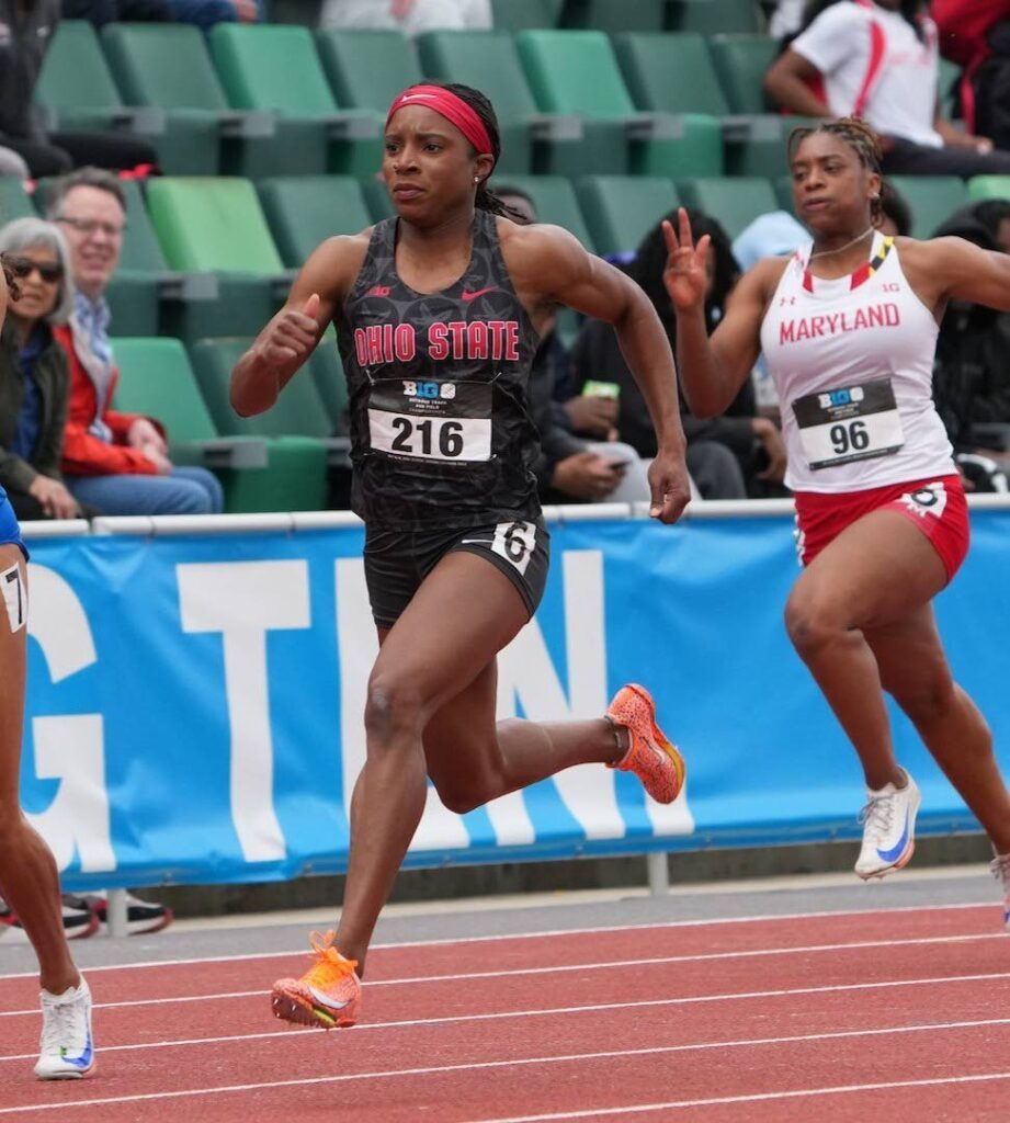 TT sprinter Leah Bertrand, left, competes on the US collegiate circuit for Ohio State University. Photo courtesy Ohia State's Instagram page - (Image obtained at newsday.co.tt)