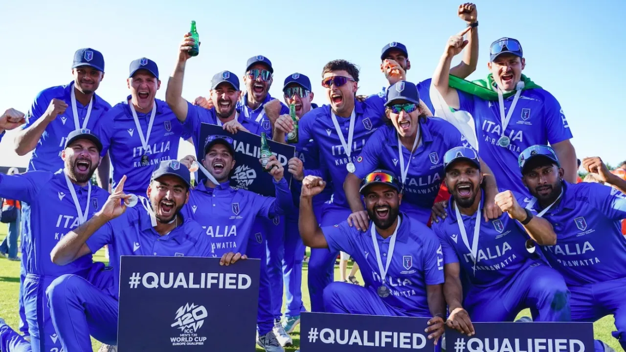 Time to celebrate after Italy qualified for the T20 World Cup for the first time  •  International Cricket Council (Image obtained at espncricinfo.com)