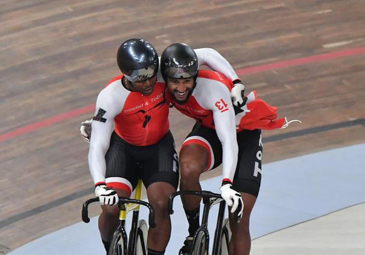 FLASHBACK: Trinidad and Tobago’s Nicholas Paul, left, and compatriot Njisane Phillip celebrate their gold and silver medals, respectively, in the Men’s Sprint final of the Track Cycling competition during the Lima 2019 Pan American Games in Lima, Peru, August 3, 2019. --Photo: AFP (Image obtained at trinidadexpress.com) FLASHBACK: Trinidad and Tobago’s Nicholas Paul, left, and compatriot Njisane Phillip celebrate their gold and silver medals, respectively, in the Men’s Sprint final of the Track Cycling competition during the Lima 2019 Pan American Games in Lima, Peru, August 3, 2019. --Photo: AFP (Image obtained at trinidadexpress.com)