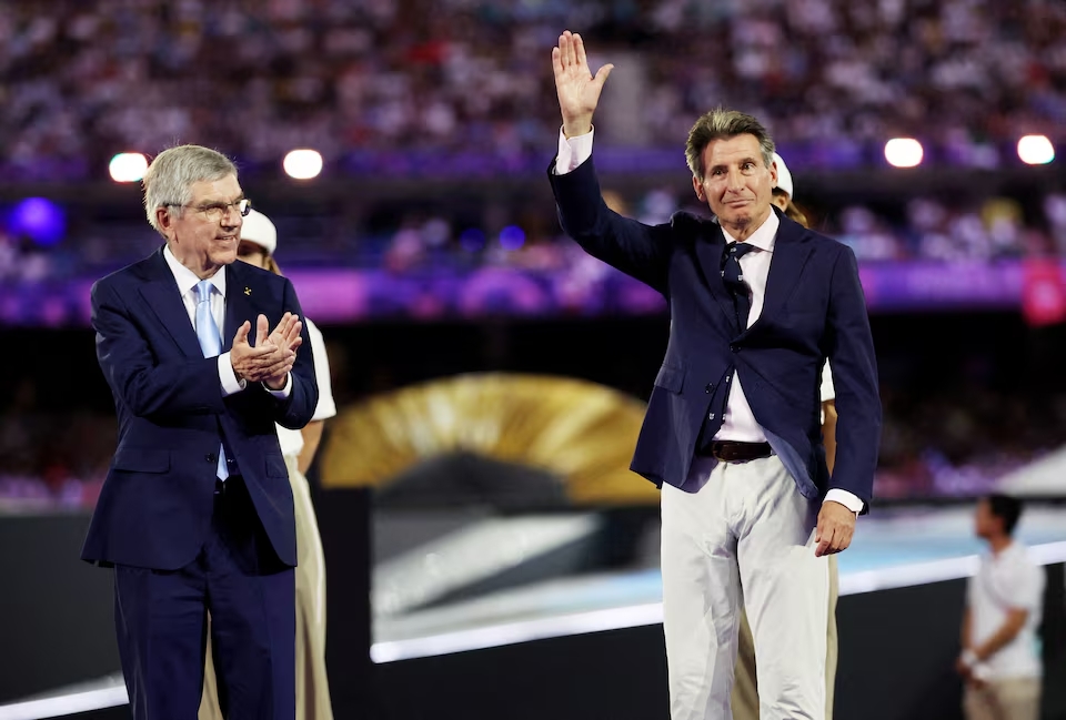 Paris 2024 Olympics - Athletics - Women's Marathon Victory Ceremony - Stade de France, Saint-Denis, France - August 11, 2024. International Olympic Committee (IOC) President Thomas Bach and World Athletics President Sebastian Coe during the medal ceremony REUTERS/Phil Noble/File Photo (Image obtained at reuters.com) Paris 2024 Olympics - Athletics - Women's Marathon Victory Ceremony - Stade de France, Saint-Denis, France - August 11, 2024. International Olympic Committee (IOC) President Thomas Bach and World Athletics President Sebastian Coe during the medal ceremony REUTERS/Phil Noble/File Photo (Image obtained at reuters.com)