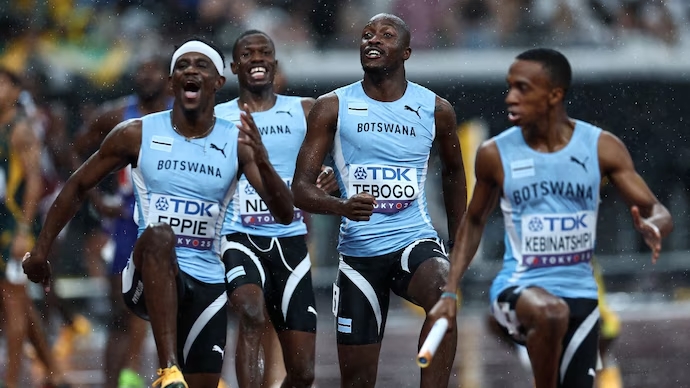 orld Athletics Championships: Botswana celebrate historic men's 4x400m relay gold. (Image obtained at indiatoday.in)